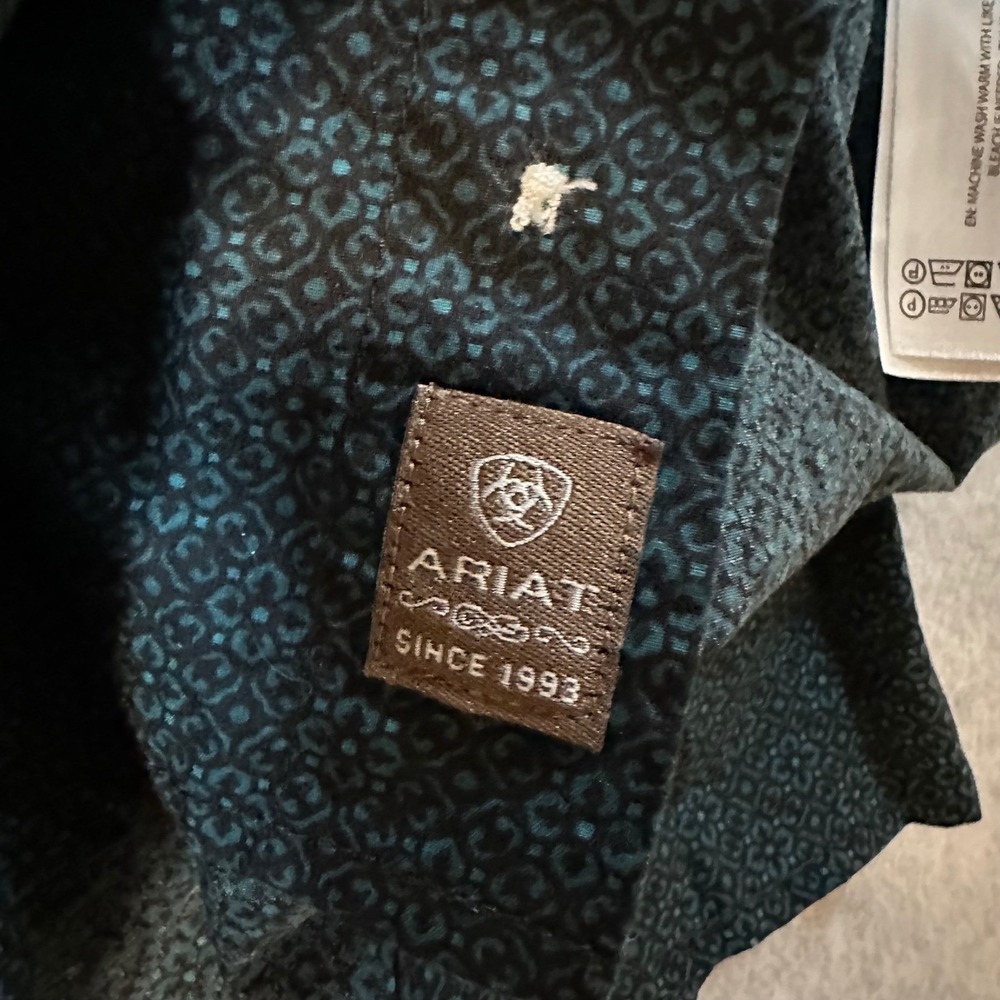 Ariat Western Shirt Mens XL Teal Black Geometric Pearl Snap Long Sleeve Cotton - Picture 10 of 10